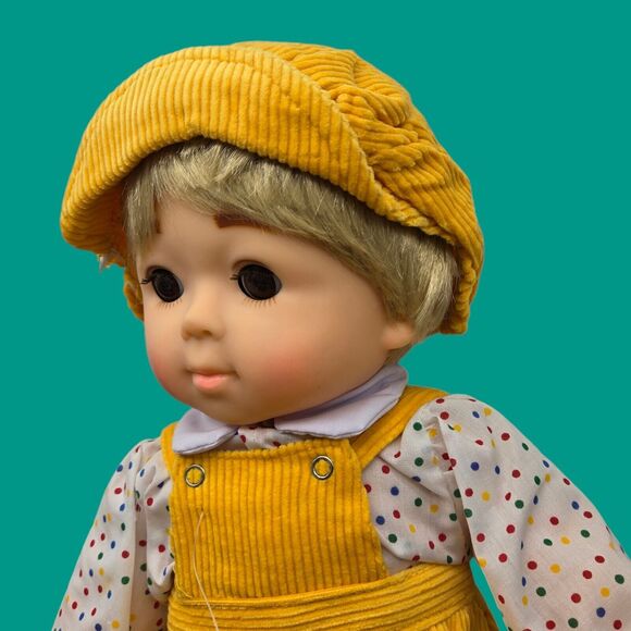 1984 Vintage 19" Vinyl Plush Boy Doll "Sunny" Mitchell Co Kansas Yellow Corduroy - Picture 4 of 11